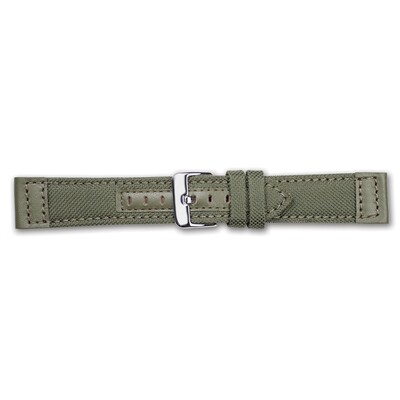 24mm Olive Canvas Leather Trim Silver-tone Buckle Watch Band  BA384-24, MPN: BA384-24,