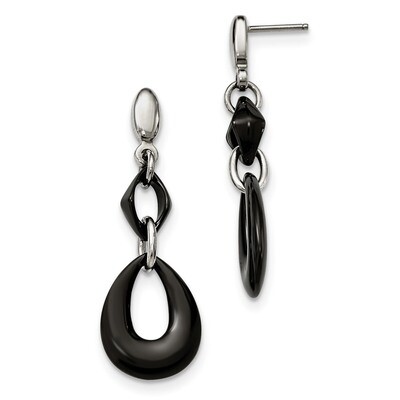 Black Ceramic Polished Dangle Post Earrings Stainless Steel SRE1031 by Chisel, MPN: SRE1031, 191101…