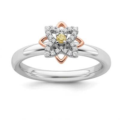 Flower Citrine &amp; Dia. Ring Rose Gold-plated Silver QSK2172, MPN: QSK2172, 191101213595