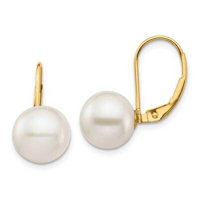 9-10mm White Round Freshwater Cultured Pearl Leverback Earrings 14k Gold XF717E, MPN: XF717E, 88395…