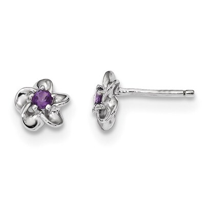 Floral Amethyst Post Earrings Sterling Silver Rhodium-plated QBE30AM, MPN: QBE30AM, 883957241289