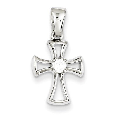 Cubic Zirconia Open Cross Pendant Sterling Silver Rhodium Plated QC7332, MPN: QC7332, 883957143170