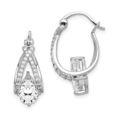 Pear CZ Diamond Hoop Earrings Sterling Silver Rhodium-plated QE14890, MPN: QE14890, 883957813806