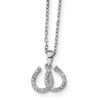 CZ Diamond Double Horseshoe 15.5 inch Necklace 15.5 Inch Sterling Silver Rhodium-plated QG4667-15.5…