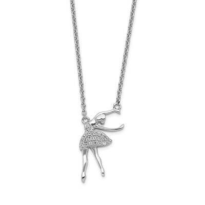 Cz Ballerina with 2 Inch Extender Necklace Sterling Silver Rhodium-plated QG5602-16, MPN: QG5602-16…