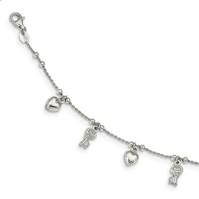 Heart &amp; Key Dangle Bracelet Sterling Silver QG4853-6.75, MPN: QG4853-6.75, 196904164051