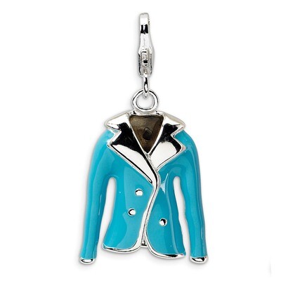 3-D Enameled Blue Jacket Charm Sterling Silver QCC215 by Amore La Vita, MPN: QCC215, 883957331720