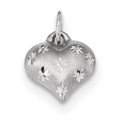 Satin &amp; Diamond Cut Puffed Heart Pendant 14k white Gold K5836, MPN: K5836, 886774074795