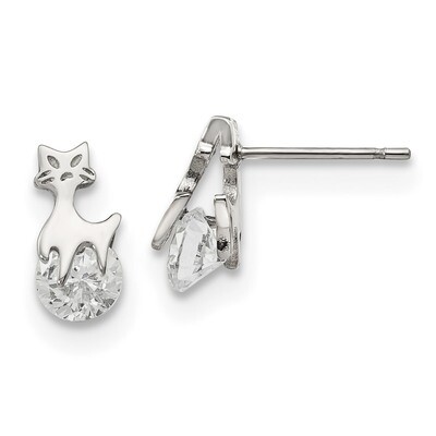 Diamond CZ Cat Post Earrings Stainless Steel Polished SRE1175 by Chisel, MPN: SRE1175, 191101076701