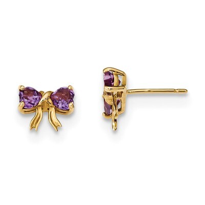 Amethyst Bow Post Earrings 14k Gold Polished XBS515, MPN: XBS515, 191101168376