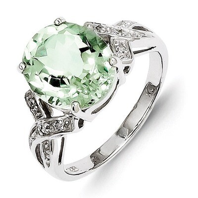 Green Quartz Diamond Ring Sterling Silver Rhodium QDX504, MPN: QDX504, 883957398631