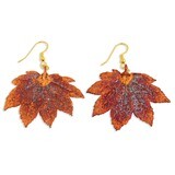 Full Moon Maple Leaf Dangle Earrings Iridescent Copper Dipped BF1374, MPN: BF1374, 810391015510