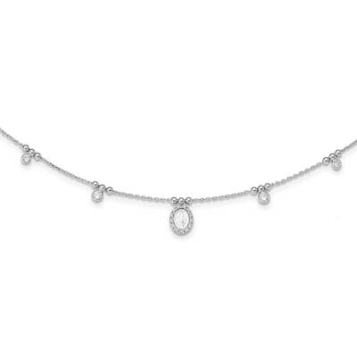 Miraculous Medal with 1.5 Inch Extender Necklace Sterling Silver Rhodium-plated CZ Diamond QG5244-1…