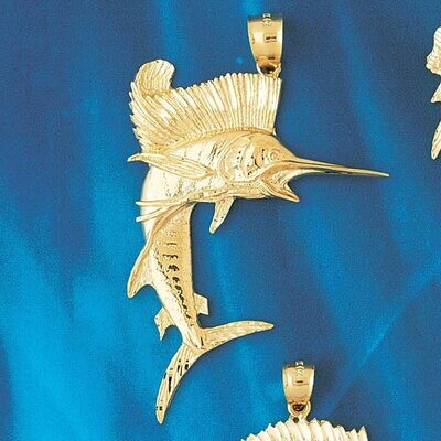 Dazzlers Jewelry Marlin Sailfish Pendant Necklace Charm Bracelet in Yellow, White or Rose Gold 516,…