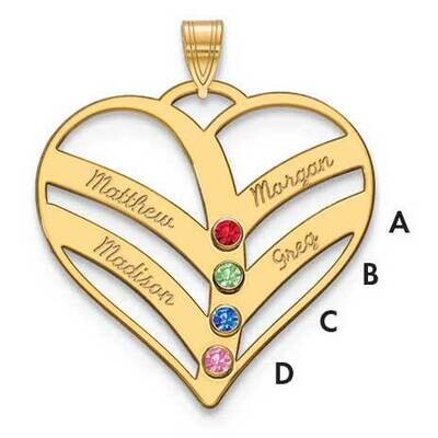 4 Name Mothers Heart Charm with Birthstones 14k Gold XNA865/4Y, MPN: XNA865/4Y,