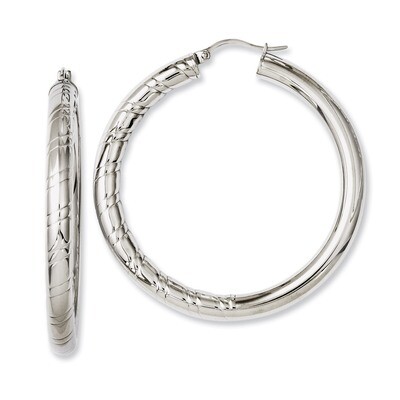Half Textured &amp; Polished Hollow Hoop Earrings - Stainless Steel SRE611 by Chisel, MPN: SRE611, 1911…