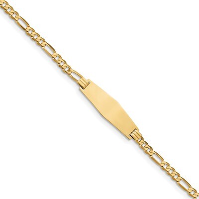 7 Inch Flat Figaro Link Soft Diamond Shape ID Bracelet 14k Gold LID75C-7, MPN: LID75C-7, 8839575813…