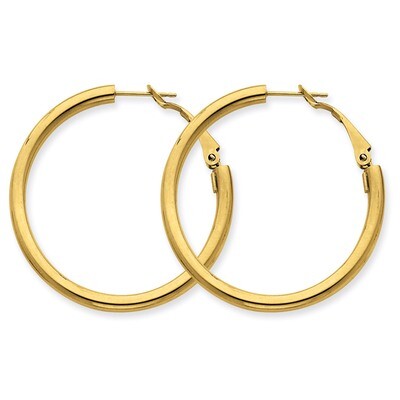 3x30mm Polished Round Hoop Earrings 14k Gold PRE223, MPN: PRE223, 883957900414