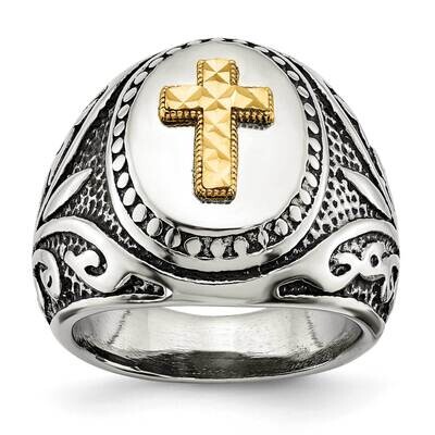 14K Accent Antiqued and Polished Cross Ring Stainless Steel SR643-10, MPN: SR643, 191101873959
