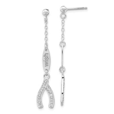 CZ Wishbone Dangle Post Earrings Sterling Silver Polished QE12285, MPN: QE12285,