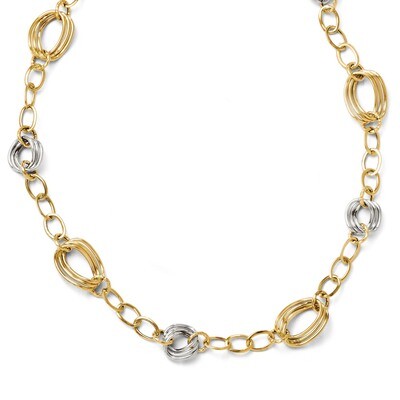Leslie&#39;s Polished and Textured with 2 Inch Extension Necklace - 14k Gold Two-tone HB-LF224-18, MPN:…
