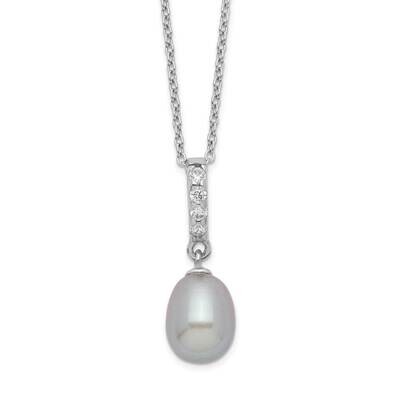 8-9mm Grey Fwc Pearl Cz Necklace Sterling Silver Rhodium-plated QH5488-17, MPN: QH5488-17, 88395783…