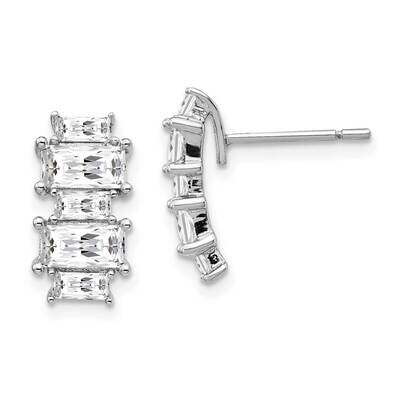 Emerald-cut CZ Diamond Post Earrings Sterling Silver Rhodium Plated QCM1420, MPN: QCM1420, 19110111…