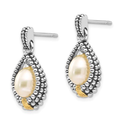 7x5mm Cultured Pearl Drop Earrings Sterling Silver &amp; 14k Gold QTC55, MPN: QTC55, 742323110300