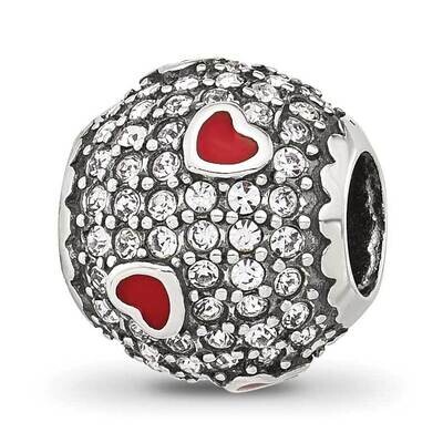 CZ and Red Enamel Heart Round Bead Sterling Silver QRS4279, MPN: QRS4279,