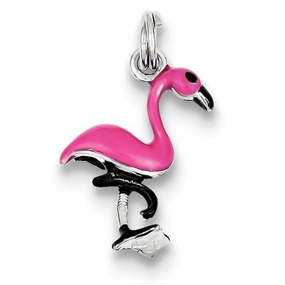 Enamel Flamingo Charm Sterling Silver QC6246, MPN: QC6246, 191101561238