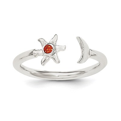 Half Moon and Sun Orange CZ Diamond Adjustable Ring Sterling Silver Polished QR6321, MPN: QR6321,