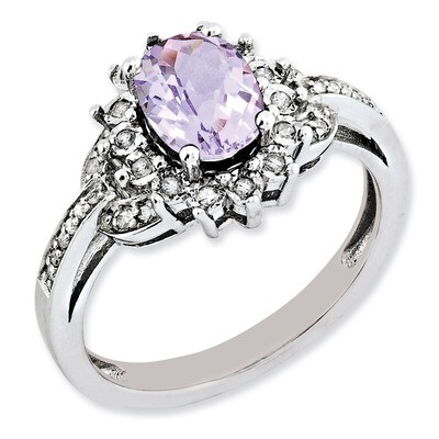 Pink Quartz Ring Sterling Silver Diamond QR3048PQ, MPN: QR3048PQ, 883957403458