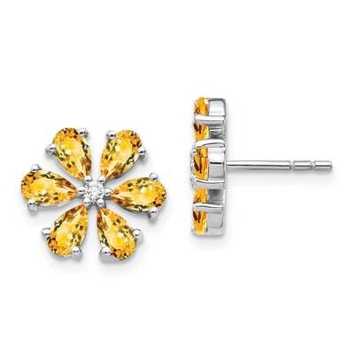 Citrine Flower Earrings 14k White Gold Diamond EM4377-006-WA, MPN: EM4377-006-WA, 191101838408