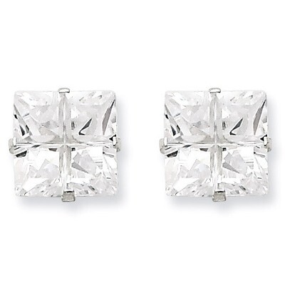 9mm Square Diamond 4 Prong Stud Earrings Sterling Silver QE7516, MPN: QE7516, 886774201948