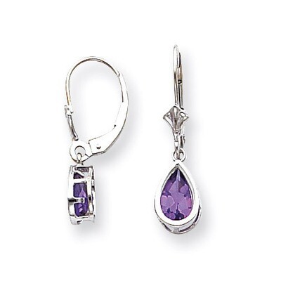 8x5mm Pear Amethyst Leverback Earrings 14k White Gold XLB103WAM, MPN: XLB103WAM, 883957226439