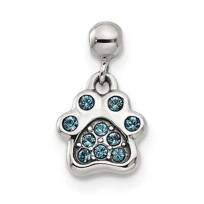 Dangle Paw Print Charm Sterling Silver Swarovski Crystal QMM189, MPN: QMM189,