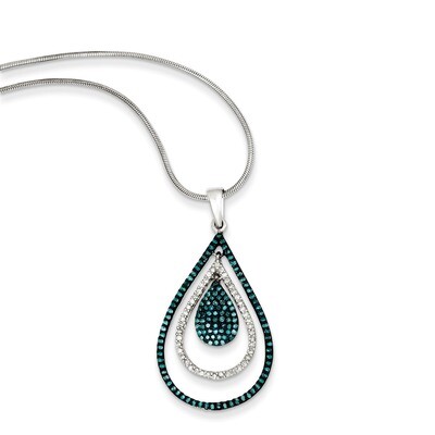 Blue and White Diamond Teardrop Pendant Sterling Silver QP3674, MPN: QP3674, 883957028248