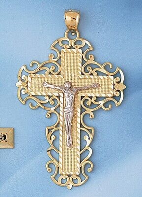 Dazzlers Jewelry Two Tone Jesus Christ on Cross Pendant Necklace Charm Bracelet in Yellow, White or…