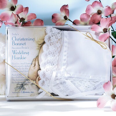 White Deluxe Christening Bonnet and Wedding Hankie GL791, MPN: GL791, 89945435207