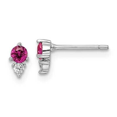 Red &amp; White CZ Diamond Post Earrings Sterling Silver Rhodium-Plated Polished QE16153, MPN: QE16153,…