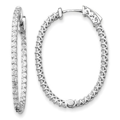 Diamond Oval Hoop with Safety Clasp Earrings 14k White Gold XE2022WAA, MPN: XE2022WAA, 191101536441