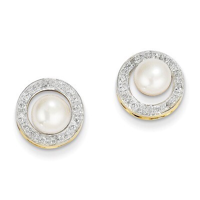 5-6mm Cultured Pearl &amp; Diamond Post Earrings 14K Gold &amp; Rhodium XE1972P/A, MPN: XE1972P/A, 88395737…