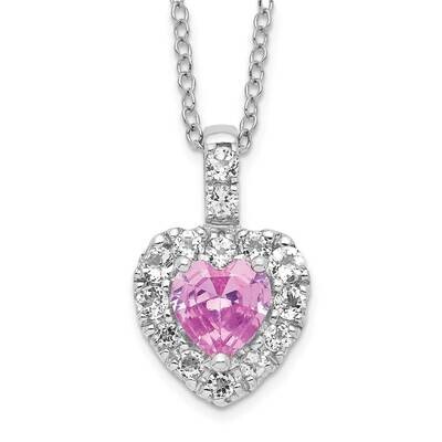 Sterling Silver Created Pink Sapphire and White Topaz Heart Necklace PXS2574/CPSWHT-SSA