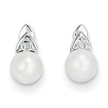Cultured Pearl Diamond Earring 14k White Gold Genuine XBS238, MPN: XBS238, 883957373973