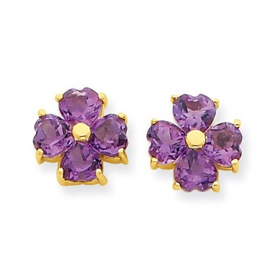 Heart-shaped Amethyst Flower Post Earrings 14k Gold XE1936AM, MPN: XE1936AM, 883957414324