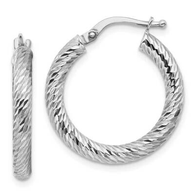 3x15 White Gold Diamond-Cut Round Hoop Earrings 10k Gold 10TF1340W, MPN: 10TF1340W, 191101983771