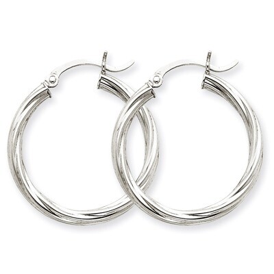 Polished 3.25mm Twisted Hoop Earrings 14k White Gold TC374, MPN: TC374, 883957289779