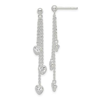 Dangle Heart CZ Diamond Post Earrings Sterling Silver Polished QE16449, MPN: QE16449, 196904166826