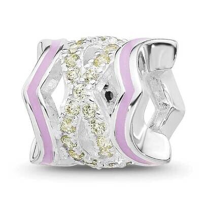 Purple Enamel &amp; Yellow CZ Bead Sterling Silver Rhodium-plated QRS4447, MPN: QRS4447,