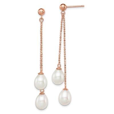 7-8mm White Teardrop Fwc Pearl Dangle Earrings Sterling Silver Rose-Tone QER12777, MPN: QER12777, 1…